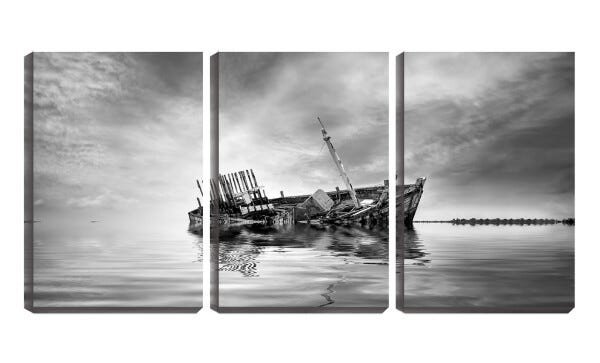 Quadro Decorativo 55x110 barco afundando na água pb - 1