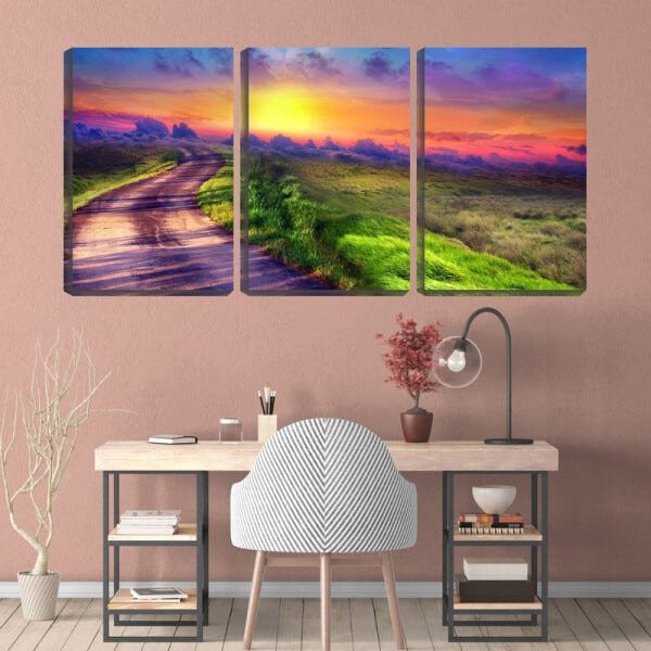 Quadro Decorativo 45x96 estrada sinuosa pôr do sol - 2