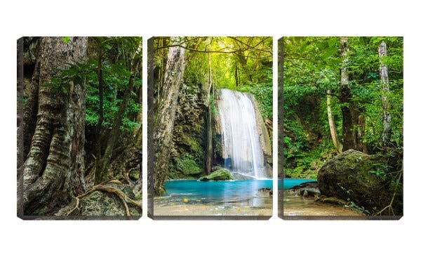 Quadro Decorativo 45x96 cachoeira colorida entre mata - 1