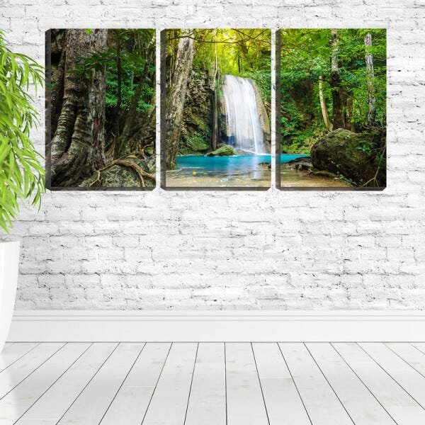 Quadro Decorativo 45x96 cachoeira colorida entre mata - 2