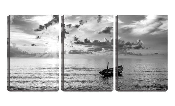 Quadro Decorativo 45x96 céu pb entre barco solitário - 1