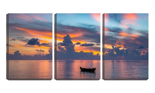 Quadro Decorativo 45x96 céu de nuvens sobre barco na lagoa - 1