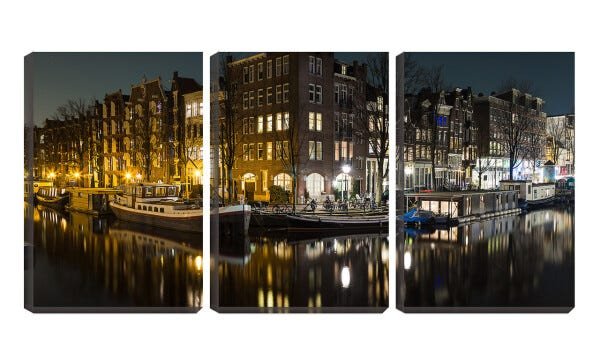 Quadro Decorativo 45x96 luz da cidade no lago - 1