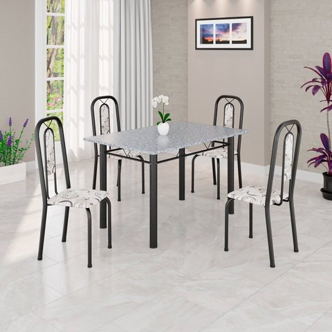 Conjunto Sala de Jantar com 4 Cadeiras Lívia Preto/Arabesco