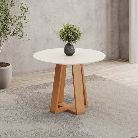 Mesa de Jantar 4 Lugares 90cm Tampo MDF Redonda Lisa