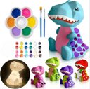 Ver imagem 1 de Luminária Dinossauro T-Rex Abajur LED Infantil para Pintar + Kit Pintura Tinta Guache Pincel Paleta