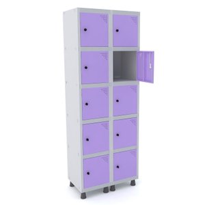 ROUPEIRO DE AÇO 2M 10 PORTAS PITÃO PANDIN - CINZA/LILÁS GRP 502/10 DI