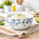 Ver imagem 2 de Kit 3 Tigelas Bowl Cerâmica Branca Premium Folhagens Azuis Beli Collection 550ml
