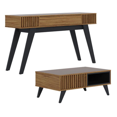 Kit Aparador para Sala de Estar com Mesa de Centro Delta 1 Gaveta C04 Preto Noce Milano - Lyam