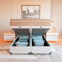 Ver imagem 2 de Cama Box Baú Queen + Colchão Paris Molas Ensacadas Bege Couro Branco/bege