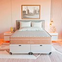 Ver imagem 4 de Cama Box Baú Queen + Colchão Paris Molas Ensacadas Bege Couro Branco/bege