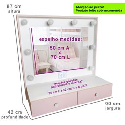 Penteadeira Camarim 100% Mdf Suspensa Branco e Rosa - Dom Móveis - 6