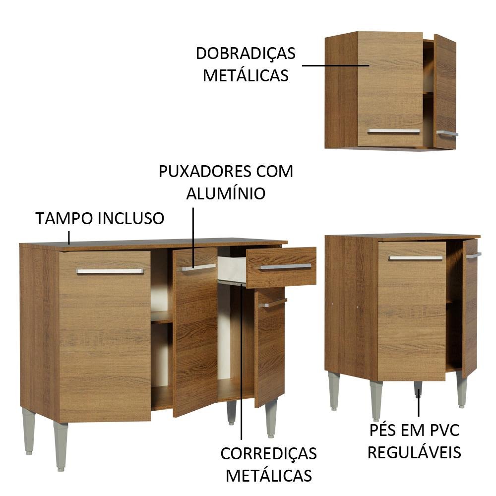 Armário de Cozinha Compacta 169cm Rustic Emilly Free Madesa 01 - 5