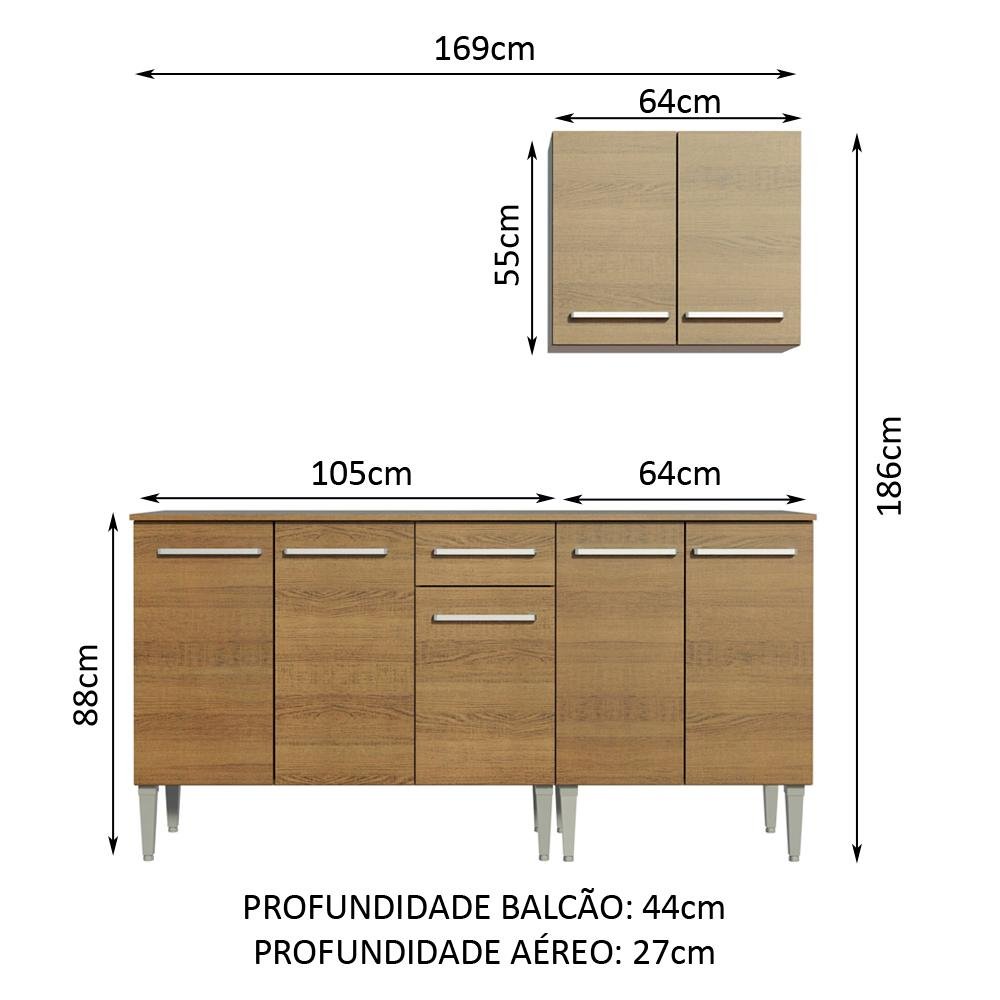Armário de Cozinha Compacta 169cm Rustic Emilly Free Madesa 01 - 4