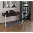 Ver imagem 1 de Mesa De Escritório Industrial Preta 137X53Cm Base Ferro Branco Com 1 Cadeira Pretae