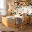 Ver imagem 1 de Cama Casal com Grades de Proteção e Gavetas Magna Kids Casatema MadeiraOriginals Marrom/Natural
