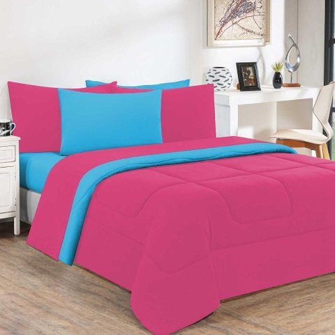 Edredom Malha 100% Algodão Gran Moratta 1 Peça Queen - Pink -azul Turquesa