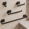 Kit Acessórios Banheiro 4 Peças Quadrado Preto Suporte Toalha - 2