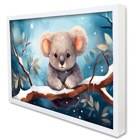 Quadro Decorativo Baby Coala em Moldura Caixa Tacolado Moldura Caixa 3cm Branca com Vidro 80 X 120cm