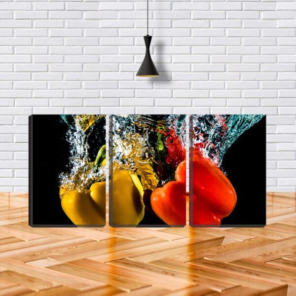 Quadro Decorativo 68x126 pimentões na água fundo preto - 2