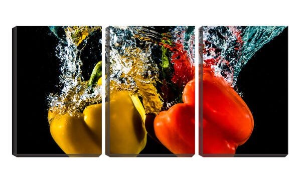Quadro Decorativo 68x126 pimentões na água fundo preto - 1