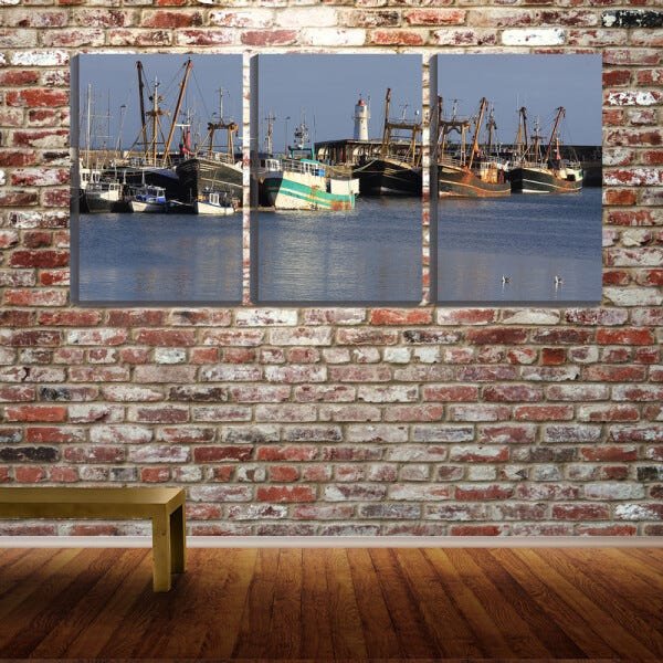 Quadro Decorativo 45x96 barcos pesqueiros enferrujados - 2
