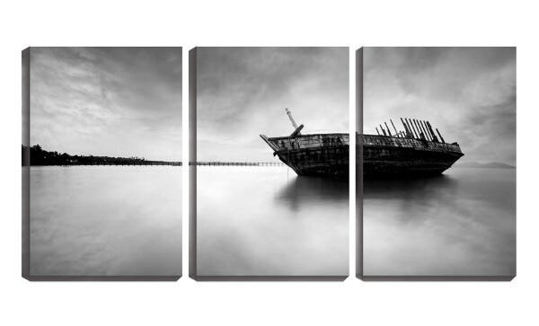 Quadro Decorativo 45x96 navio pb a deriva - 1
