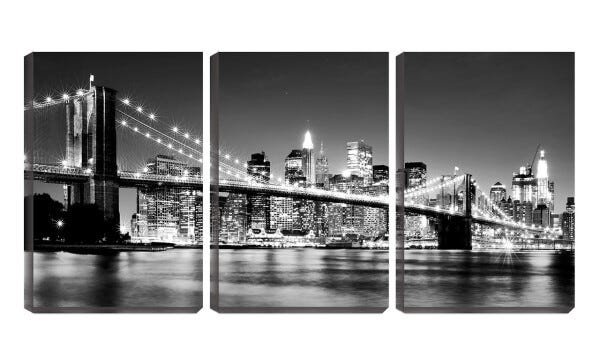 Quadro Decorativo 45x96 ponte pb iluminada a noite - 1