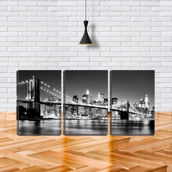 Quadro Decorativo 45x96 ponte pb iluminada a noite - 2