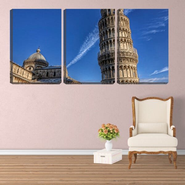 Quadro Decorativo 45x96 torre de pisa céu azul - 1
