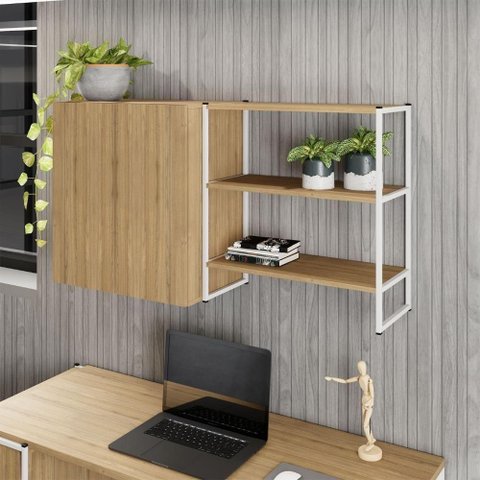 Armário Aéreo Nicho 2 Portas 4 Prateleiras MDP 60cm Macadâmia e Branco F5