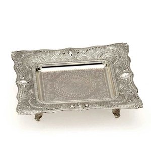 Centro de Mesa Decorativo em Metal Prata / Cromado Retangular 20x18cm 16082-pl