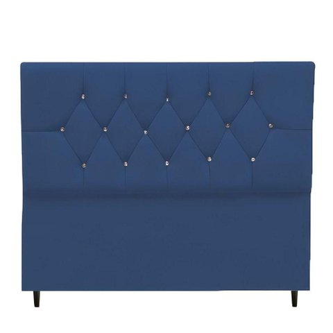 Cabeceira Cama Box Estofada Casal 140 Cm Geovana Suede Azul Marinho