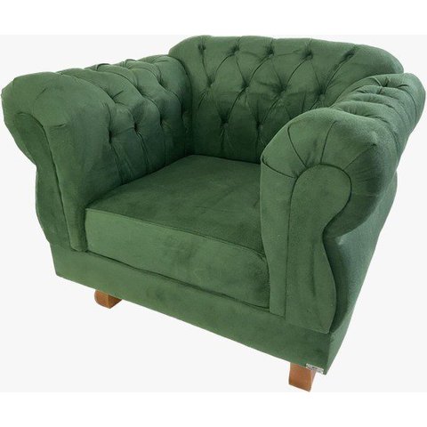 Poltrona Chesterfield Elisabeth Capitonê Suede Verde Musgo