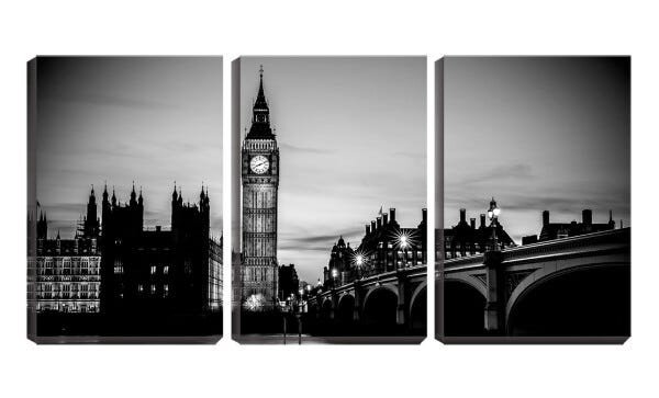 Quadro Decorativo 30x66 big ben ao entardecer pb - 1