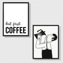 Ver imagem 1 de Kit 2 Quadros Minimalistas Café But First Coffee 24x18cm - com Vidro:moldura Preta