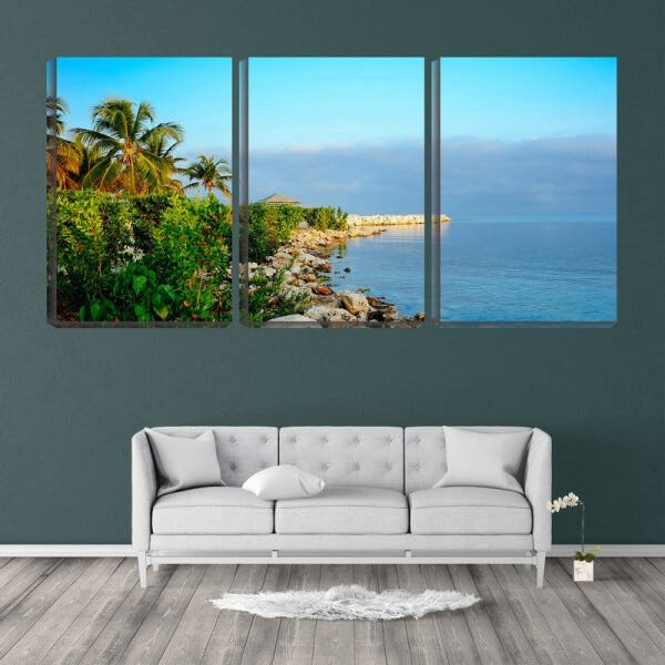 Quadro Decorativo 55x110 mata e coqueiros na praia - 1