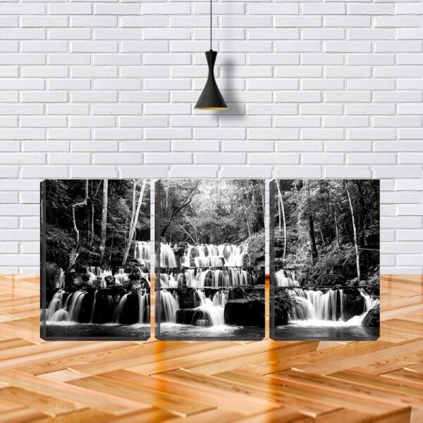 Quadro Decorativo 30x66 cachoeira visão de frente pb - 2