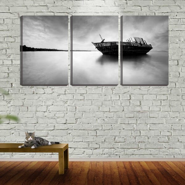 Quadro Decorativo 30x66 navio pb a deriva - 2