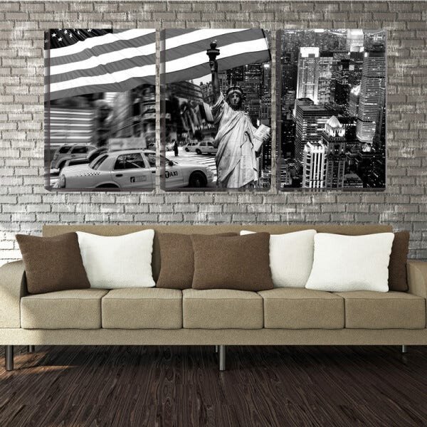 Quadro Decorativo 30x66 bandeira e estátua da liberdade - 2