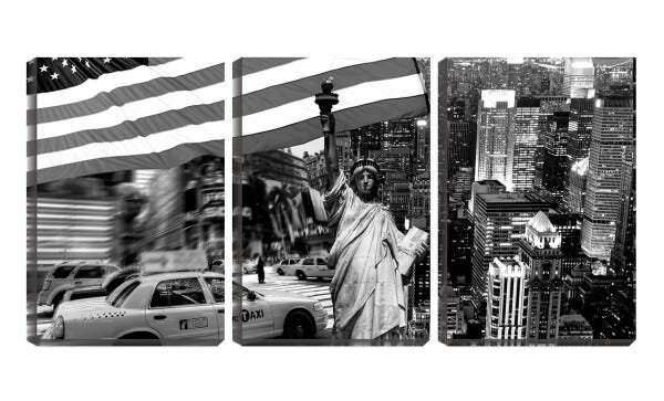 Quadro Decorativo 30x66 bandeira e estátua da liberdade - 1