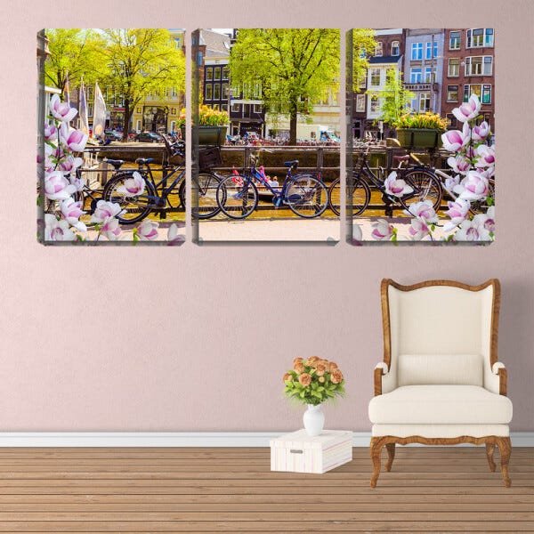 Quadro Decorativo 30x66 bicicletas entre flores - 1