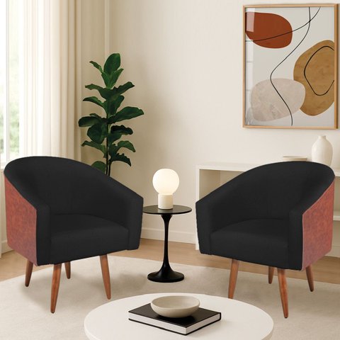 Kit 2 Poltronas Jade Decorativa Moderna Sala de Estar Quarto Escritório Conforto Corano Nozes e Bouc
