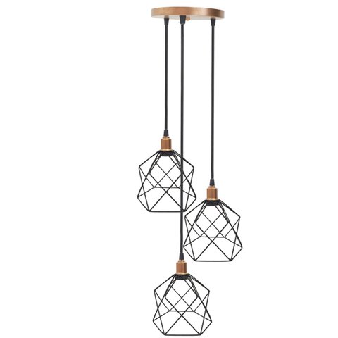 Lustre Pendente Aramado Triplo Cálice Cobre Rose Gold/preto Cabo Regulável Luminária Agp Ilumini Cál