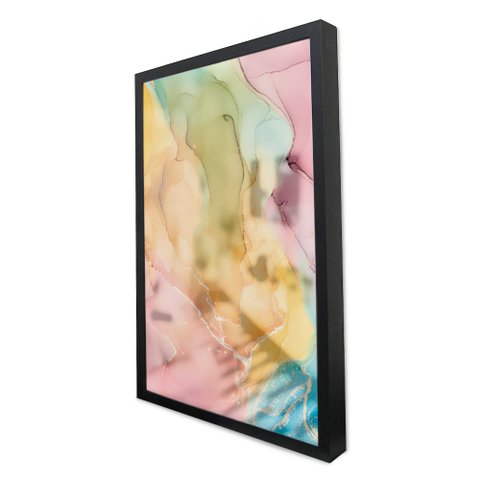 Quadro Decorativo Caixa Alta com Vidro Abstrato Mármore Colorido TaColado Moldura Preta 120 x 80cm