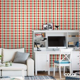 Papel de Parede Lavável Losango Verde e Vermelho 12m - 2