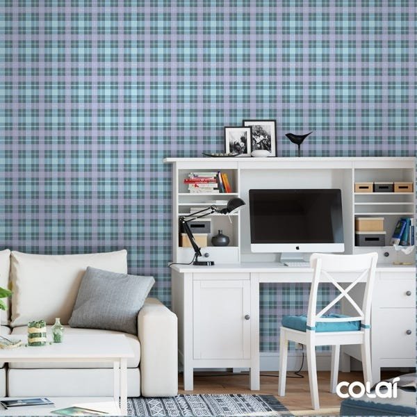Papel de Parede Adesivo Lavável Xadrez Azul e Lilás 12m - 2