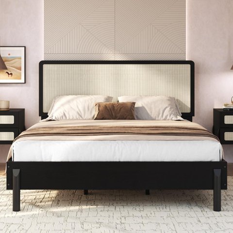 Cama Casal Queen com Cabeceira Palhinha 158cm Moss A03 Nero - Lyam Decor