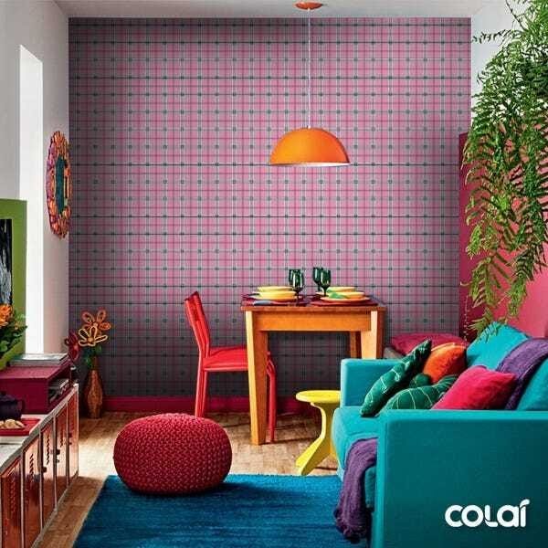 Papel de Parede Adesivo Lavável Xadrez Rosa e Preto 9m - 5