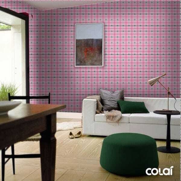 Papel de Parede Adesivo Lavável Xadrez Rosa e Preto 9m - 3